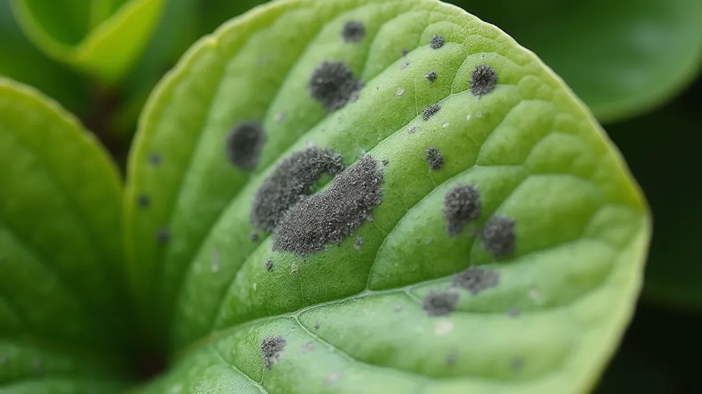 Houseplant leaf with black spots
