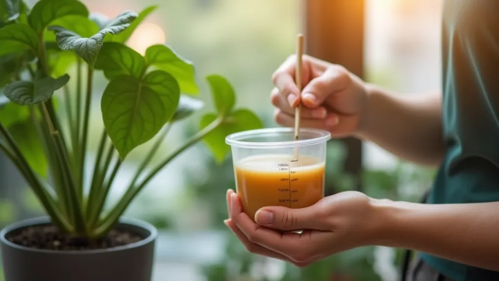 Measuring liquid fertilizer for houseplant