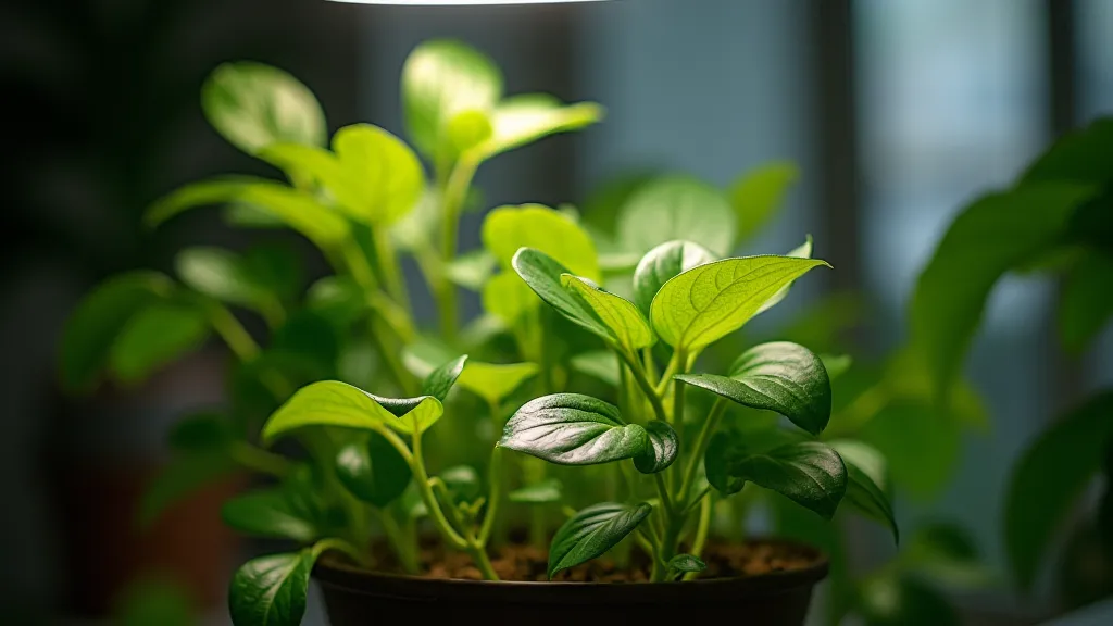 Houseplant growing under a grow light