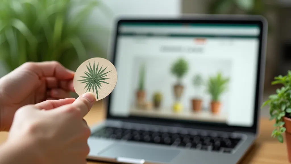 Plant label and laptop with plant care website