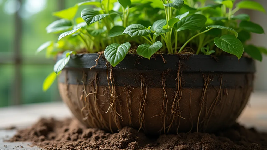 Root-bound plant roots circling the inside of a pot