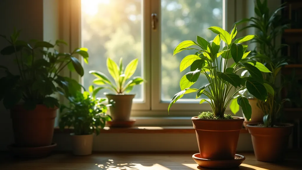 Comparison of plant in bright light vs low light