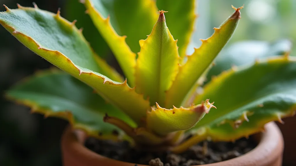 Houseplant with yellowing leaves and wet soil