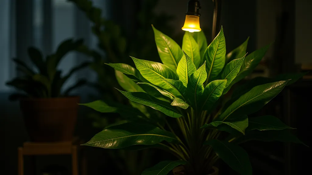 ZZ plant in a dimly lit room